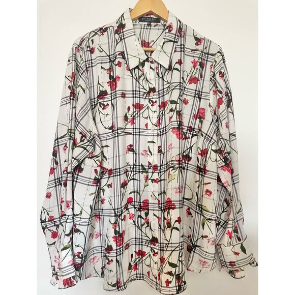 RACHEL ROY Womens Floral Check Ruffle Cuff Blouse Size 20W - Picture 3 of 14